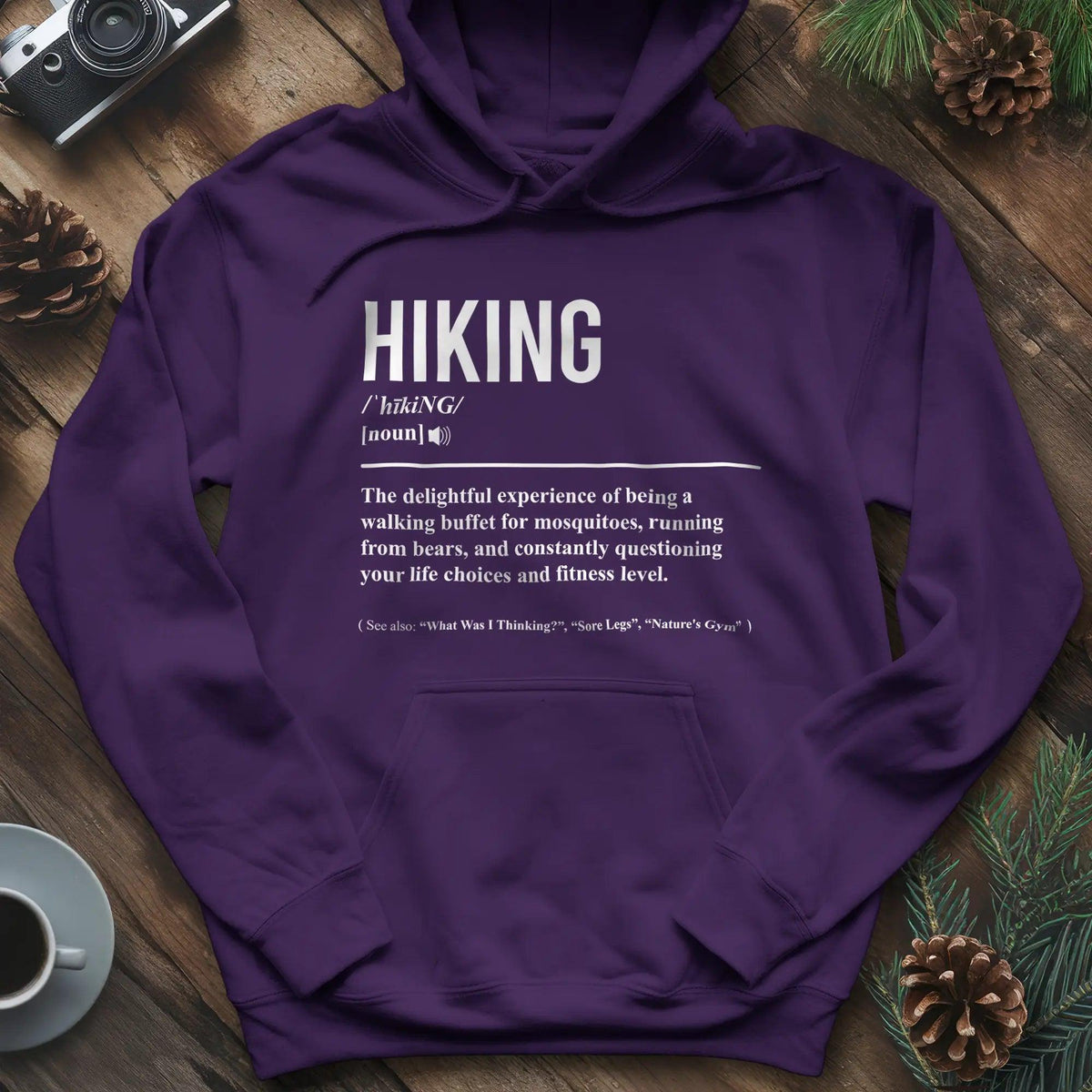 Hiking Definition Hoodie – Purple – Outdoor apparel for travel, hiking, camping, and nature lovers – ExpediCamp