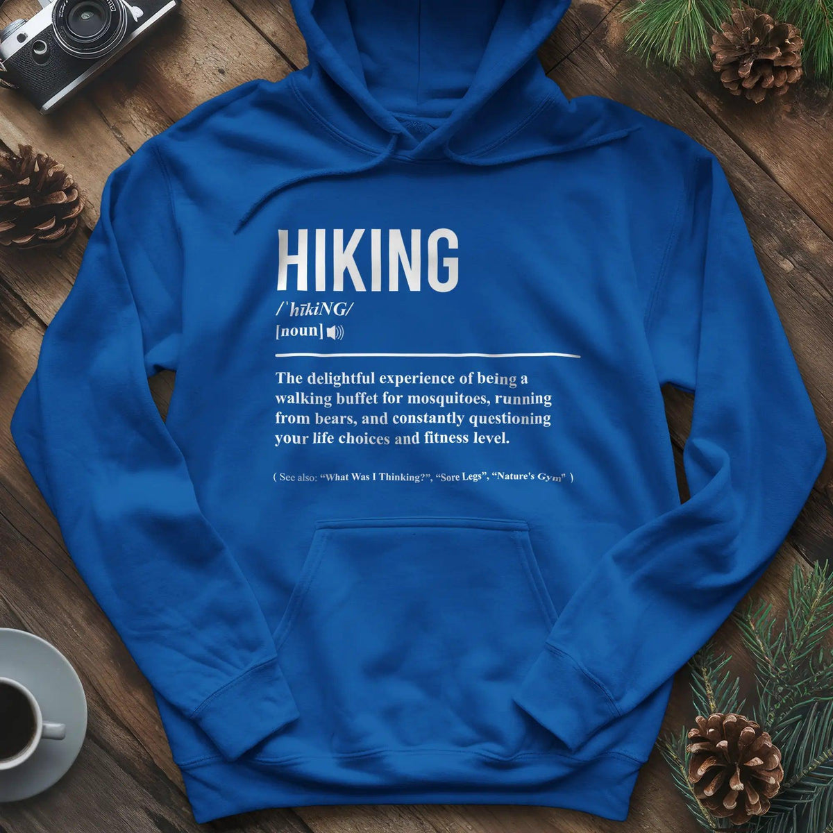 Hiking Definition Hoodie – Royal – Outdoor apparel for travel, hiking, camping, and nature lovers – ExpediCamp