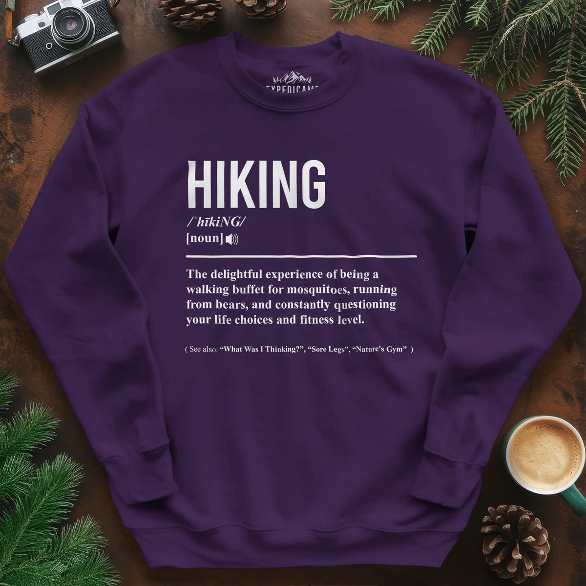 Hiking Definition Sweatshirt – Funny Outdoor Hiking Sweatshirt – Purple – Outdoor apparel for travel, hiking, camping, and nature lovers – ExpediCamp