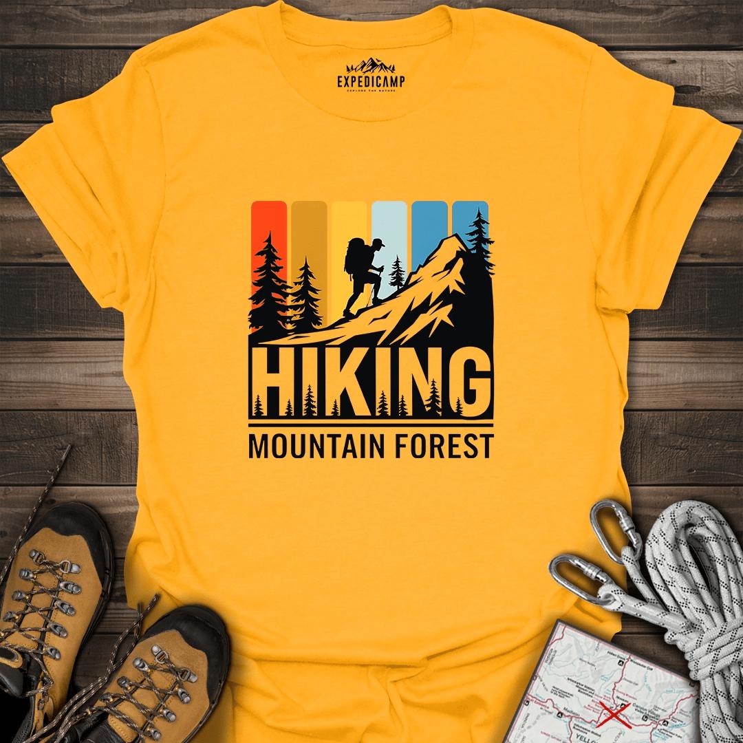 Hiking Mountain Forest T-Shirt – Gold – Outdoor apparel for travel, hiking, camping, and nature lovers – ExpediCamp