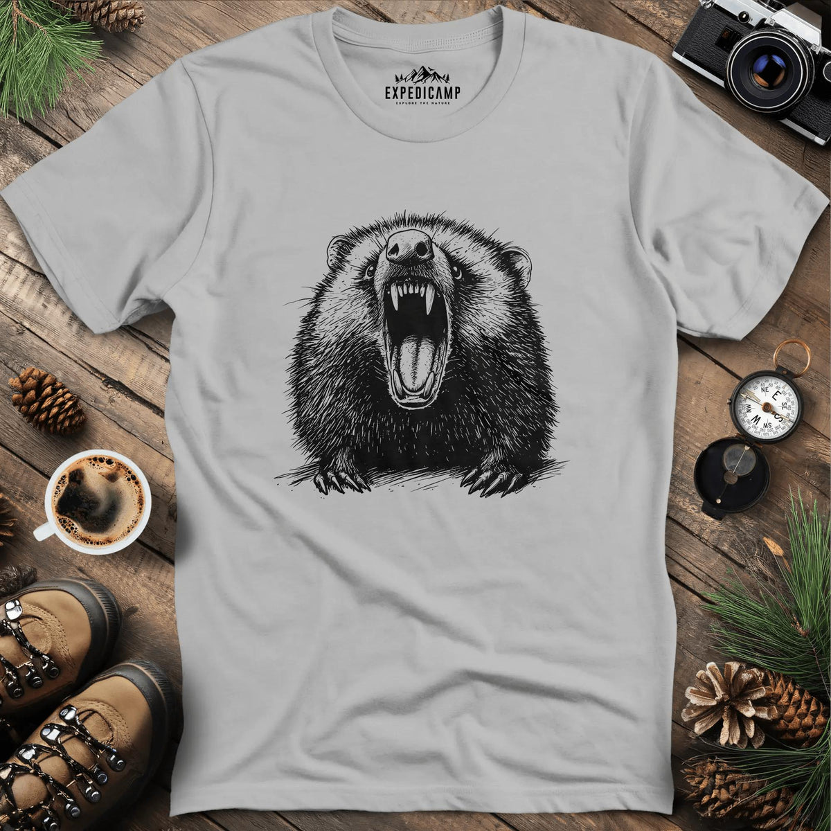 Hissing Opossum T-Shirt – Ice Grey – Outdoor apparel for travel, hiking, camping, and nature lovers – ExpediCamp