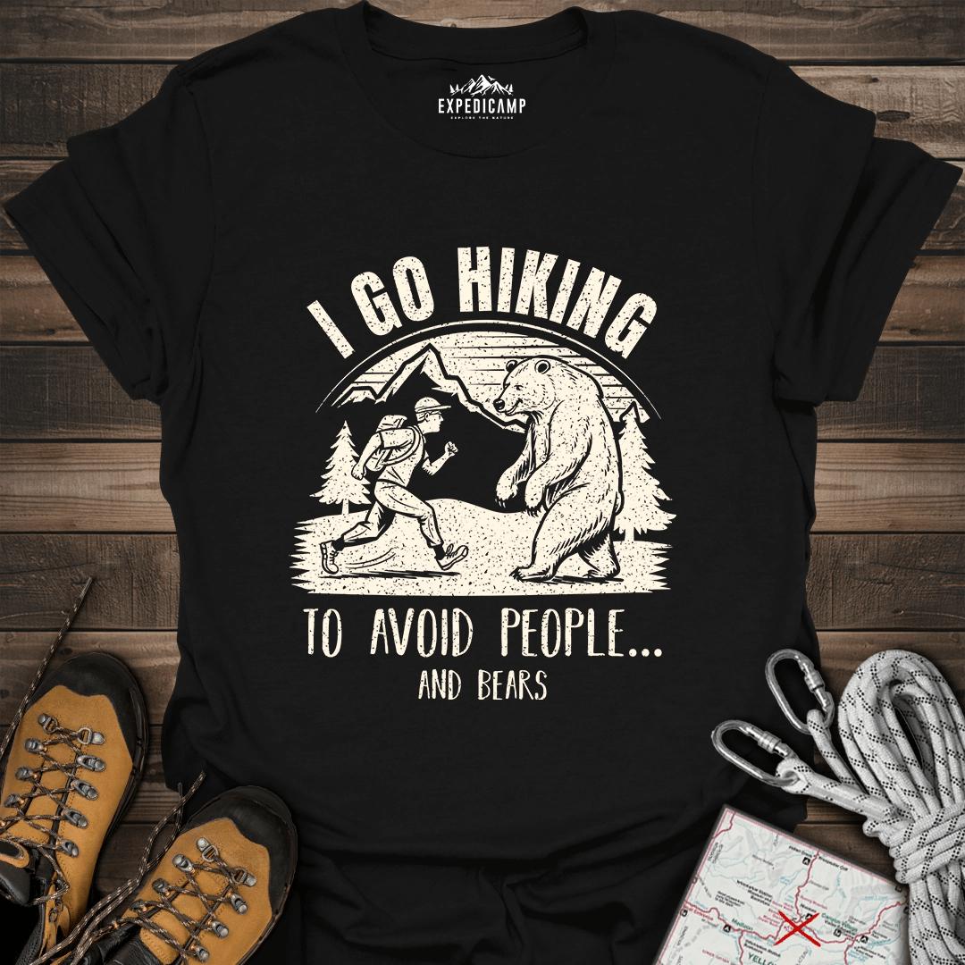 I Go Hiking To Avoid People And Bears T-Shirt – Black – Outdoor apparel for travel, hiking, camping, and nature lovers – ExpediCamp
