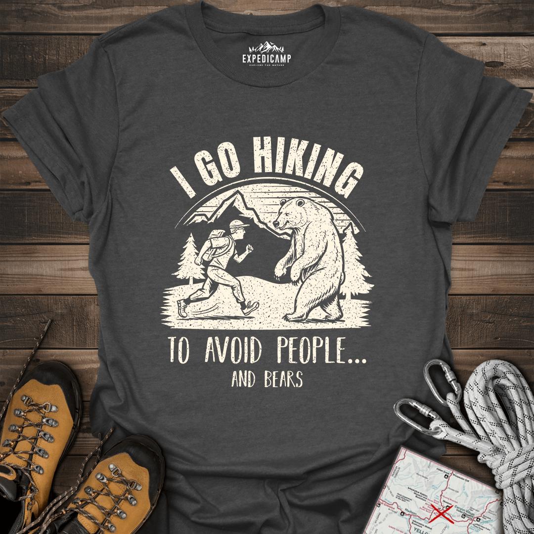 I Go Hiking To Avoid People And Bears T-Shirt – Dark Heather – Outdoor apparel for travel, hiking, camping, and nature lovers – ExpediCamp