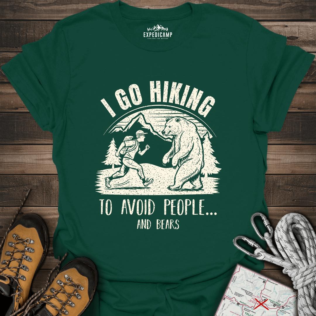 I Go Hiking To Avoid People And Bears T-Shirt – Forest Green – Outdoor apparel for travel, hiking, camping, and nature lovers – ExpediCamp