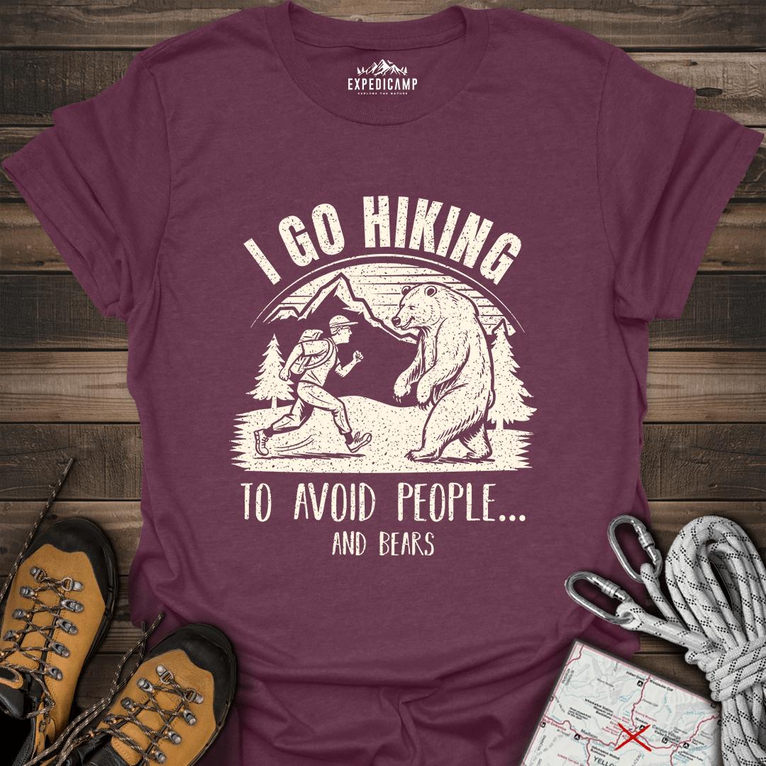 I Go Hiking To Avoid People And Bears T-Shirt – Heather Maroon – Outdoor apparel for travel, hiking, camping, and nature lovers – ExpediCamp