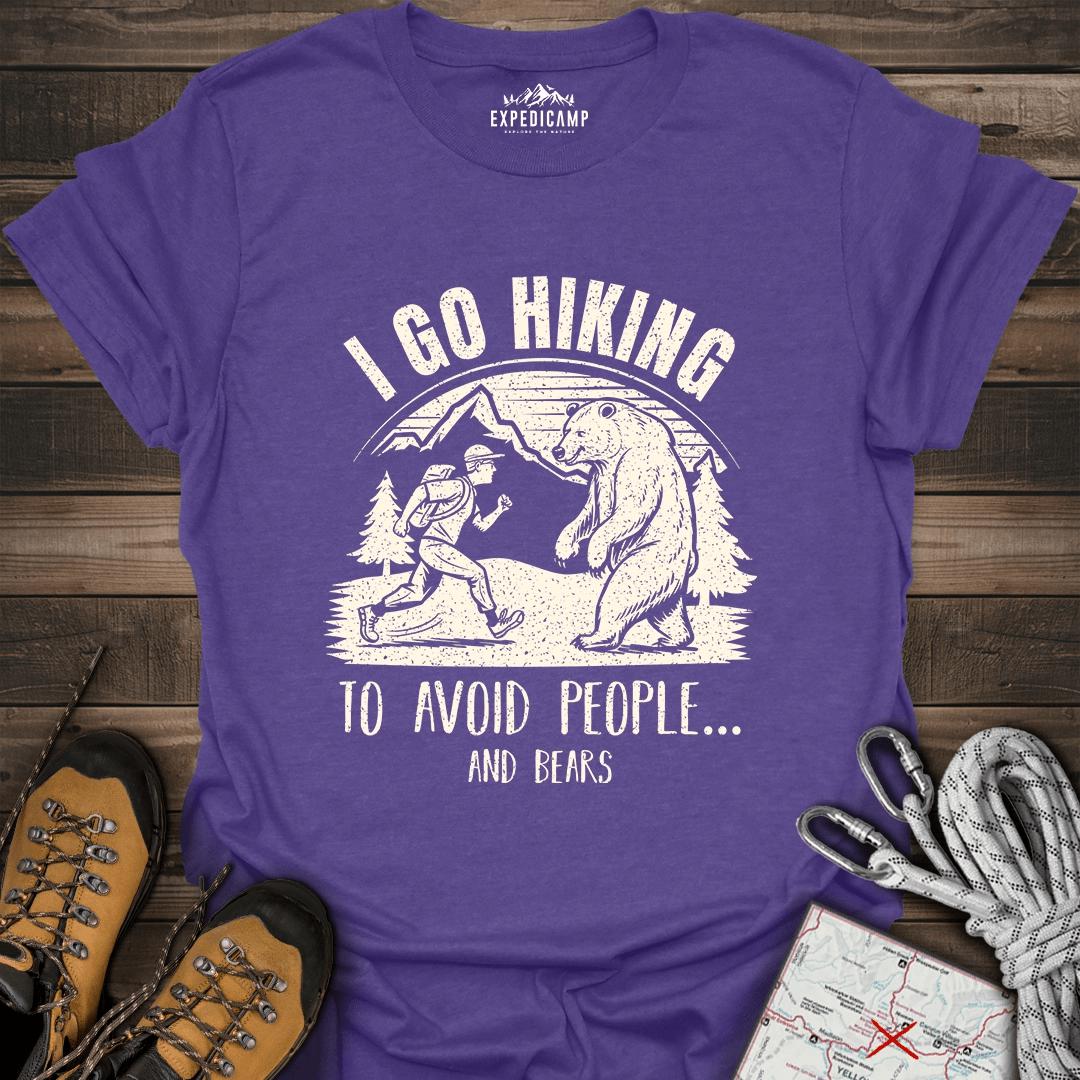 I Go Hiking To Avoid People And Bears T-Shirt – Heather Purple – Outdoor apparel for travel, hiking, camping, and nature lovers – ExpediCamp