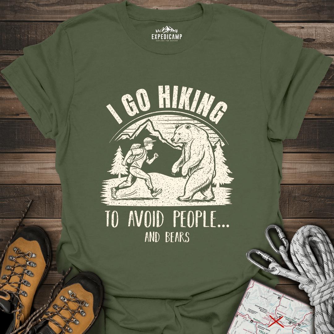 I Go Hiking To Avoid People And Bears T-Shirt – Military Green – Outdoor apparel for travel, hiking, camping, and nature lovers – ExpediCamp