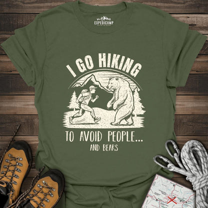 I Go Hiking To Avoid People And Bears T-Shirt – Military Green – Outdoor apparel for travel, hiking, camping, and nature lovers – ExpediCamp