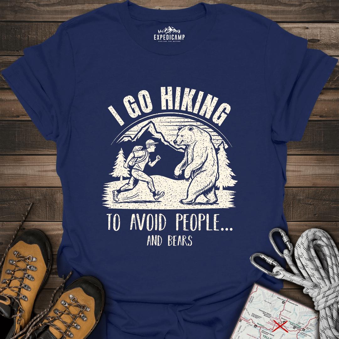 I Go Hiking To Avoid People And Bears T-Shirt – Navy – Outdoor apparel for travel, hiking, camping, and nature lovers – ExpediCamp