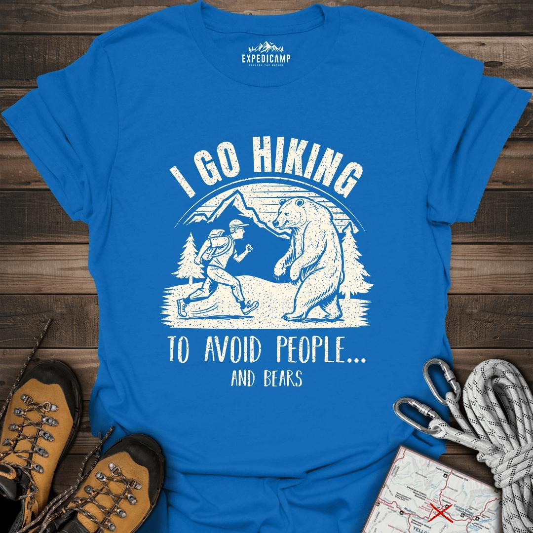I Go Hiking To Avoid People And Bears T-Shirt – Royal – Outdoor apparel for travel, hiking, camping, and nature lovers – ExpediCamp