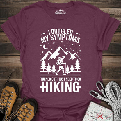 I Googled My Symptoms I Need Hiking T-Shirt – Heather Maroon – Outdoor apparel for travel, hiking, camping, and nature lovers – ExpediCamp