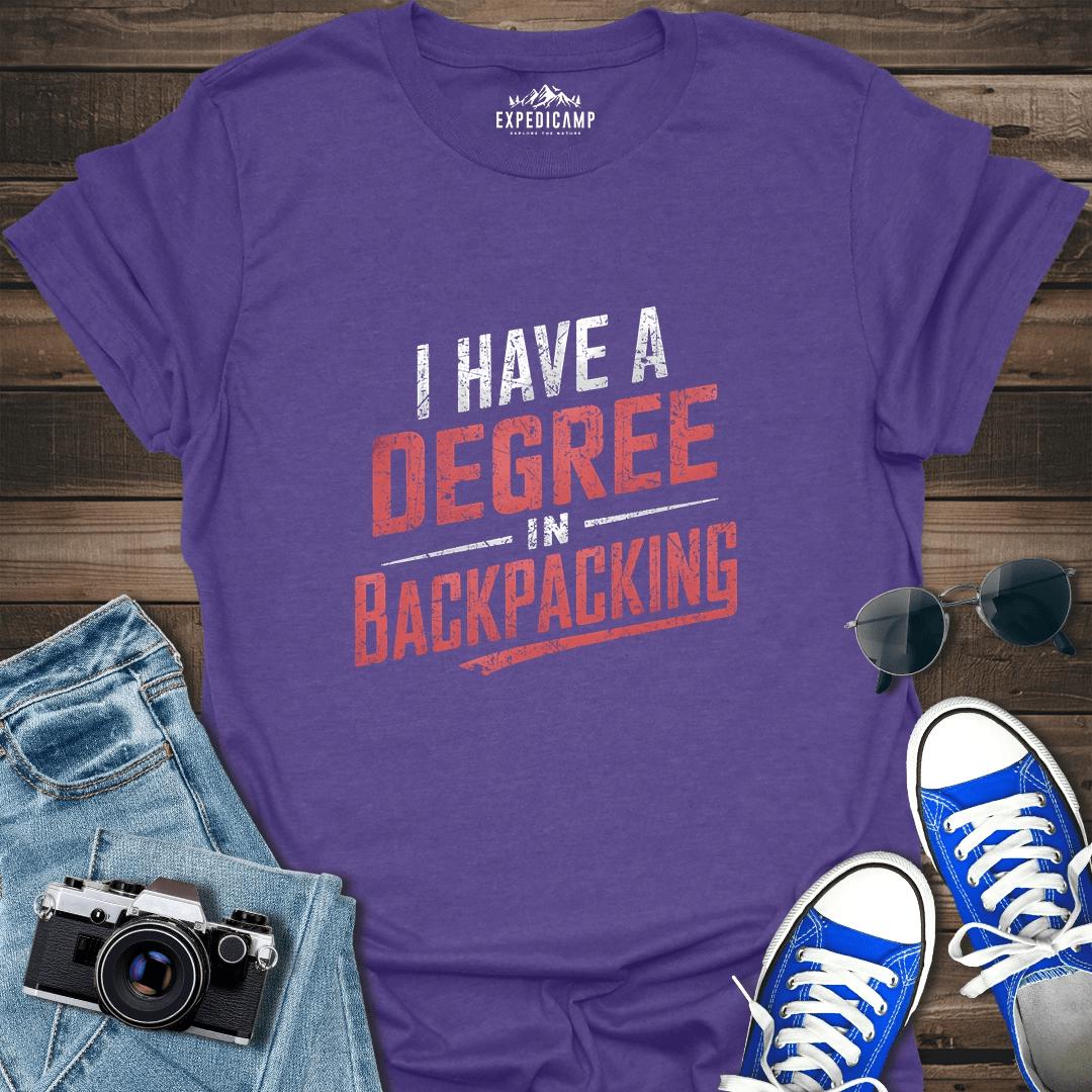 I Have A Degree In Backpacking T-Shirt – Heather Purple – Outdoor apparel for travel, hiking, camping, and nature lovers – ExpediCamp