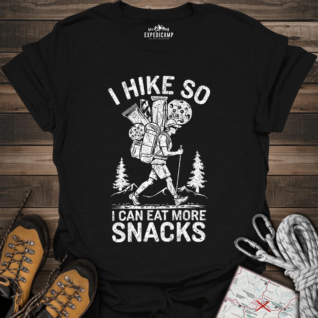 I Hike So I Can Eat More Snacks T-Shirt – Black – Outdoor apparel for travel, hiking, camping, and nature lovers – ExpediCamp