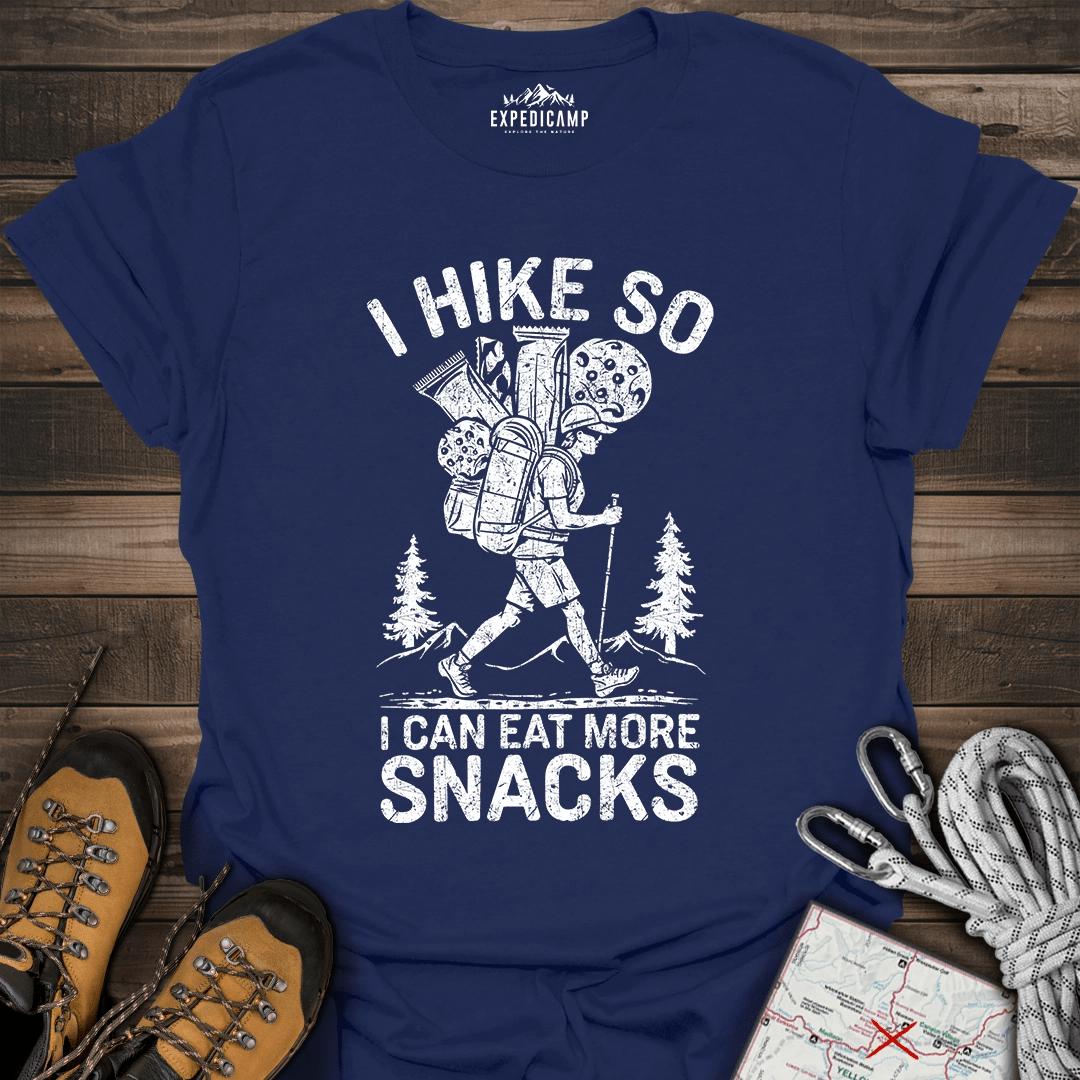I Hike So I Can Eat More Snacks T-Shirt – Navy – Outdoor apparel for travel, hiking, camping, and nature lovers – ExpediCamp