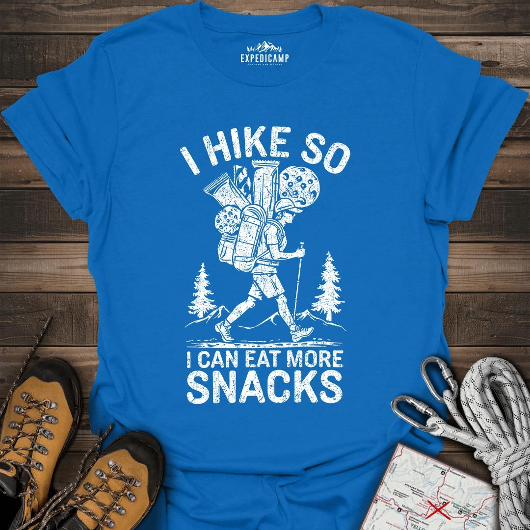 I Hike So I Can Eat More Snacks T-Shirt – Royal – Outdoor apparel for travel, hiking, camping, and nature lovers – ExpediCamp