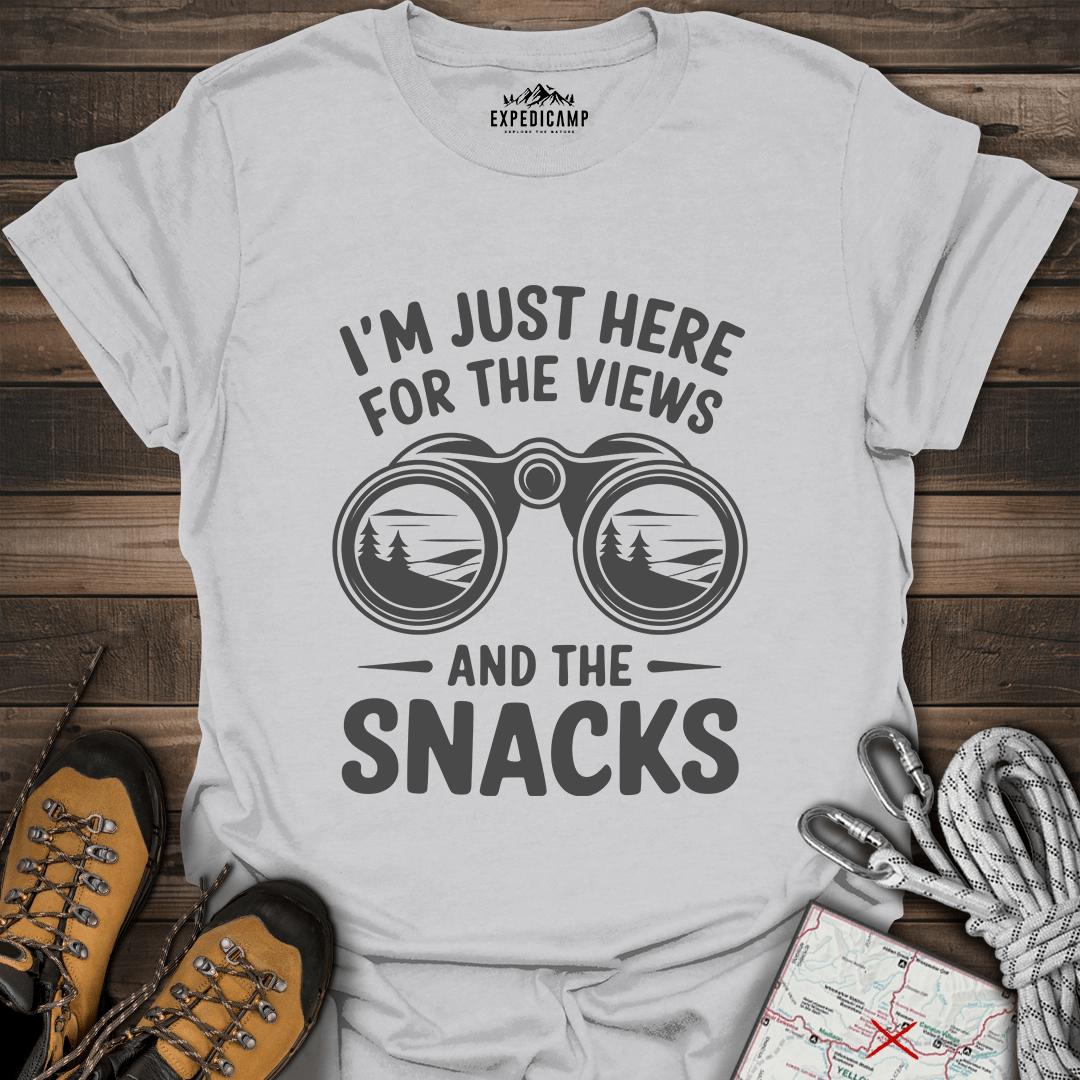 I Just Here For The Views And The Snacks T-Shirt – Ice Grey – Outdoor apparel for travel, hiking, camping, and nature lovers – ExpediCamp