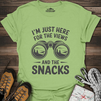 I Just Here For The Views And The Snacks T-Shirt – Kiwi – Outdoor apparel for travel, hiking, camping, and nature lovers – ExpediCamp
