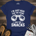 I Just Here For The Views And The Snacks T-Shirt – Navy – Outdoor apparel for travel, hiking, camping, and nature lovers – ExpediCamp