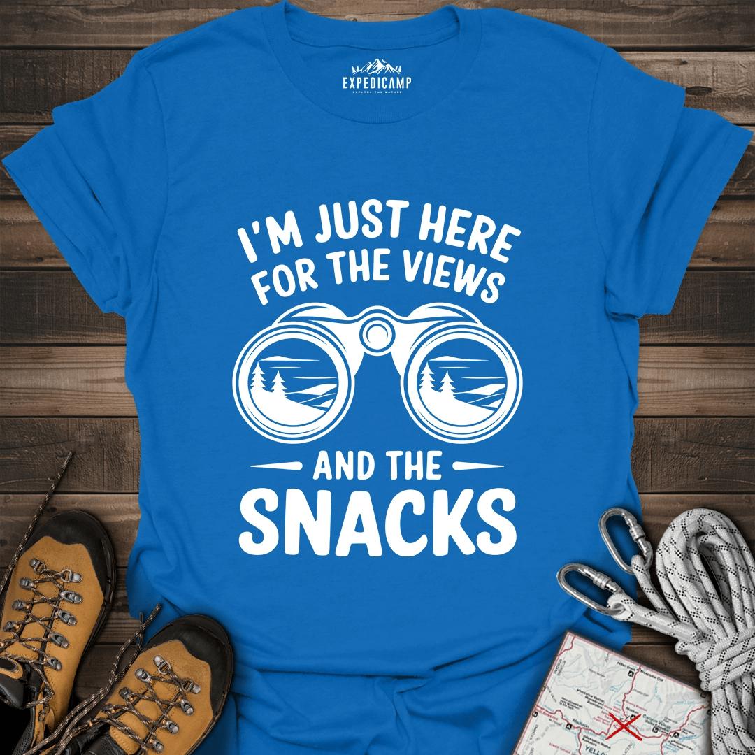 I Just Here For The Views And The Snacks T-Shirt – Royal – Outdoor apparel for travel, hiking, camping, and nature lovers – ExpediCamp