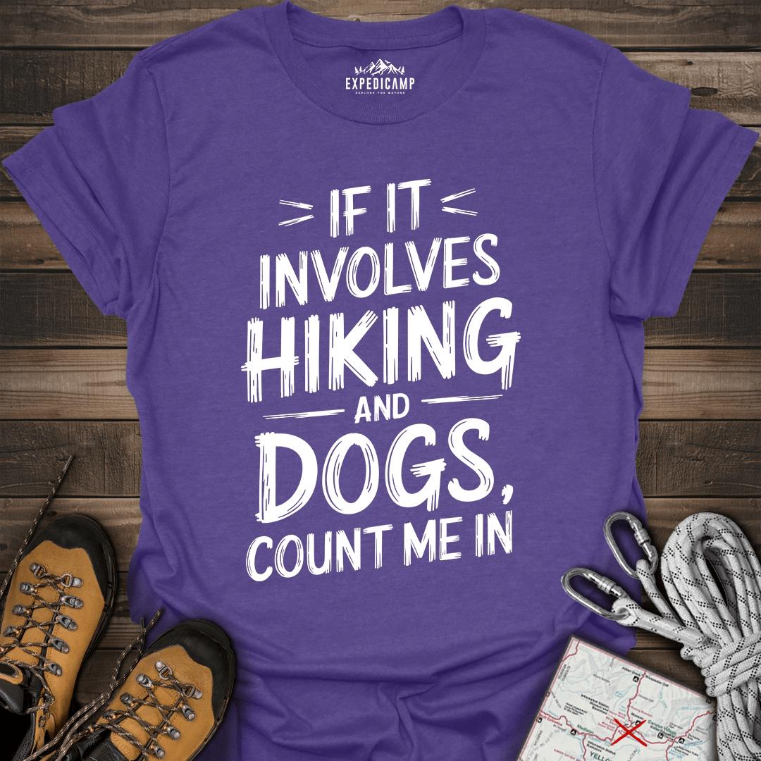 If It Involves Hiking And Dogs T-Shirt – Heather Purple – Outdoor apparel for travel, hiking, camping, and nature lovers – ExpediCamp