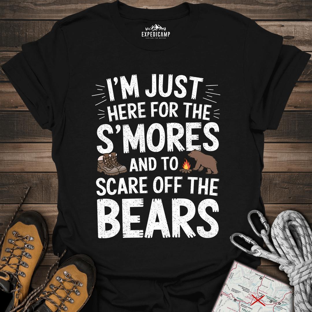 I'm Just Here For The S'mores T-Shirt – Black – Outdoor apparel for travel, hiking, camping, and nature lovers – ExpediCamp