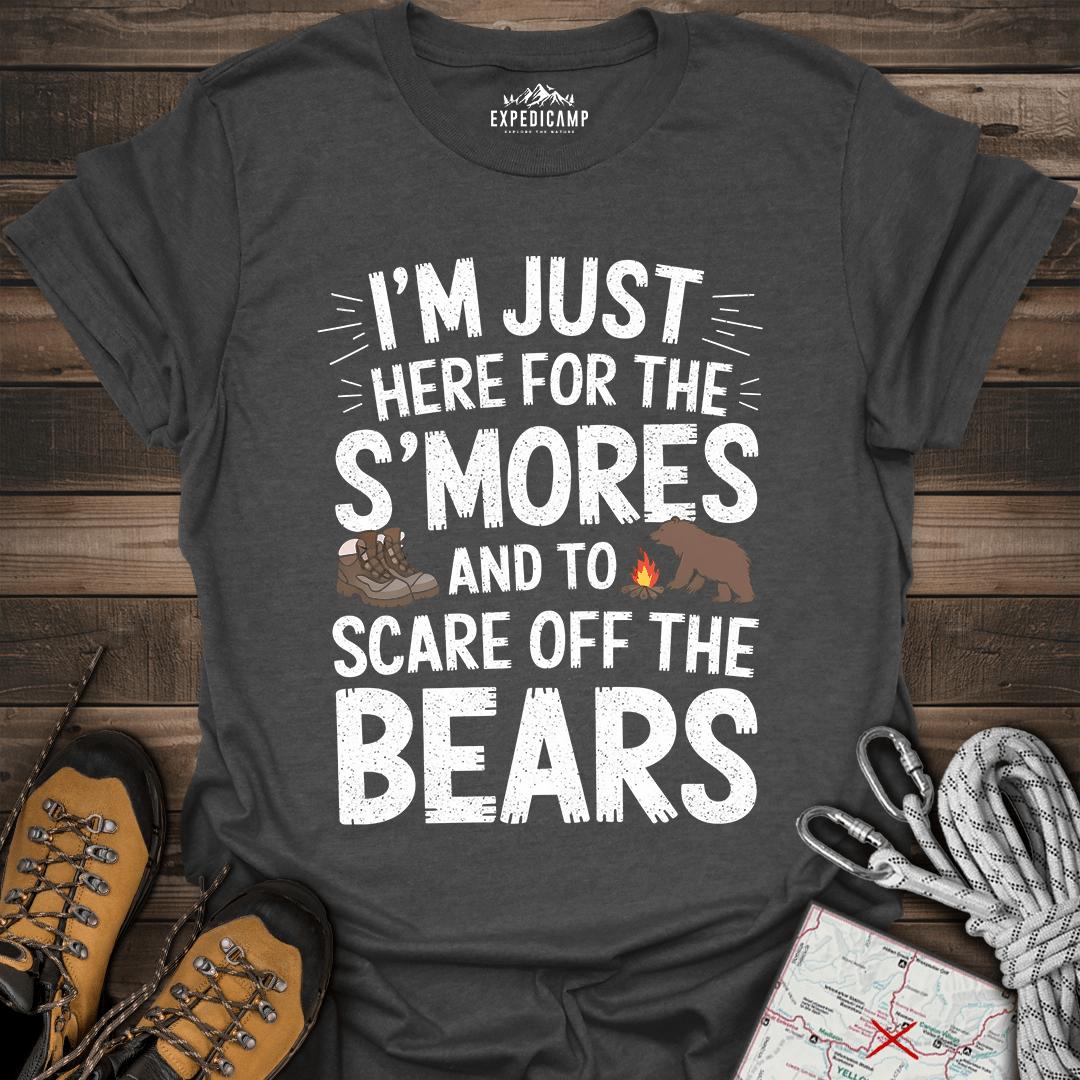 I'm Just Here For The S'mores T-Shirt – Dark Heather – Outdoor apparel for travel, hiking, camping, and nature lovers – ExpediCamp