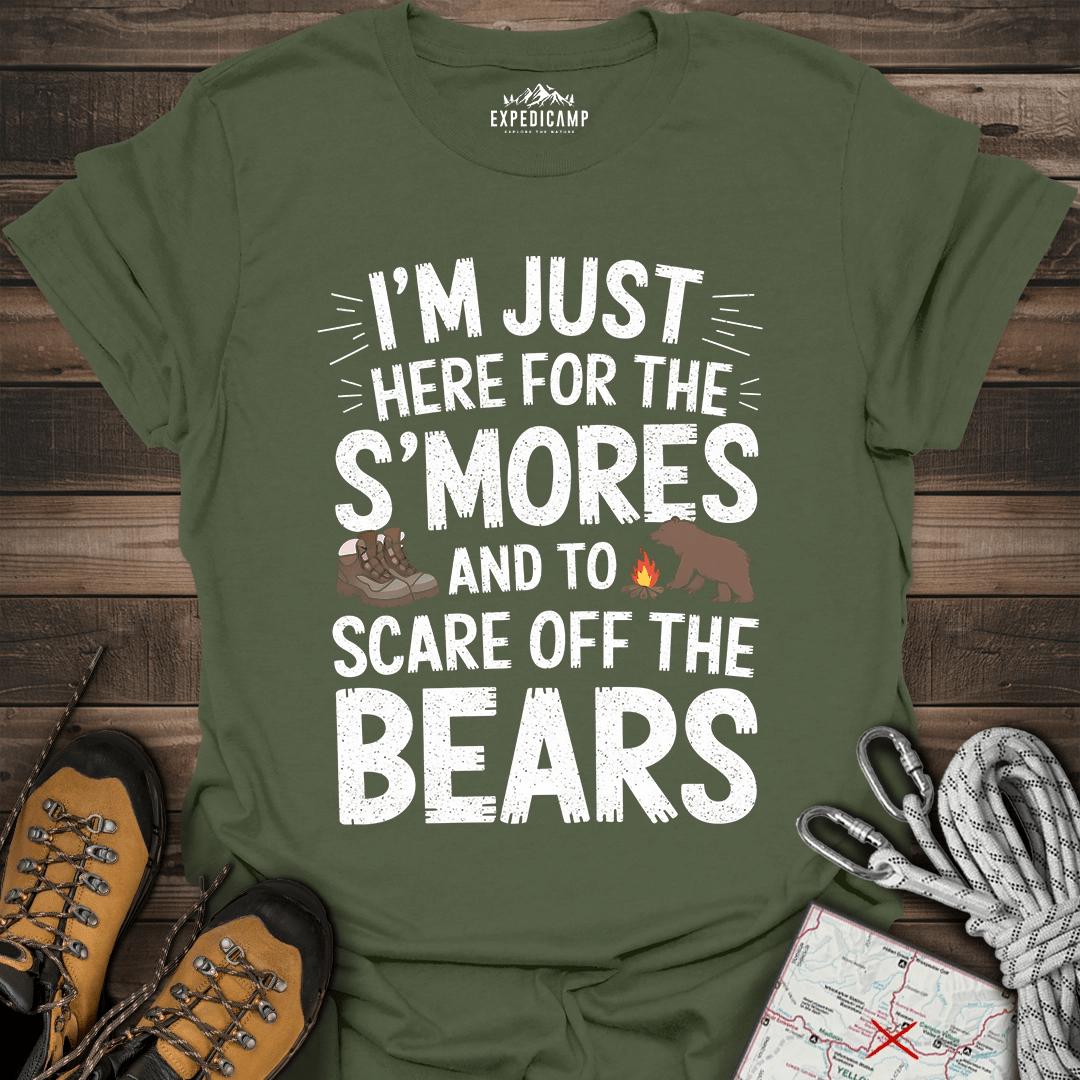 I'm Just Here For The S'mores T-Shirt – Military Green – Outdoor apparel for travel, hiking, camping, and nature lovers – ExpediCamp