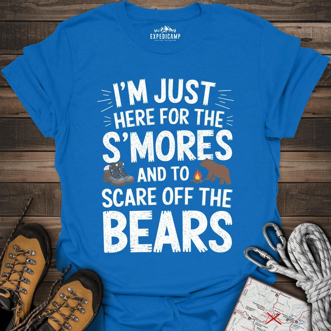 I'm Just Here For The S'mores T-Shirt – Royal – Outdoor apparel for travel, hiking, camping, and nature lovers – ExpediCamp