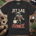 Jet Lag Junkie T-Shirt – Black – Outdoor apparel for travel, hiking, camping, and nature lovers – ExpediCamp