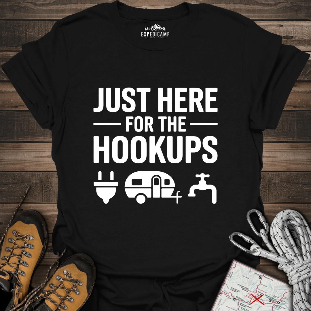 Just Here For The Hookups T-Shirt – Black – Outdoor apparel for travel, hiking, camping, and nature lovers – ExpediCamp