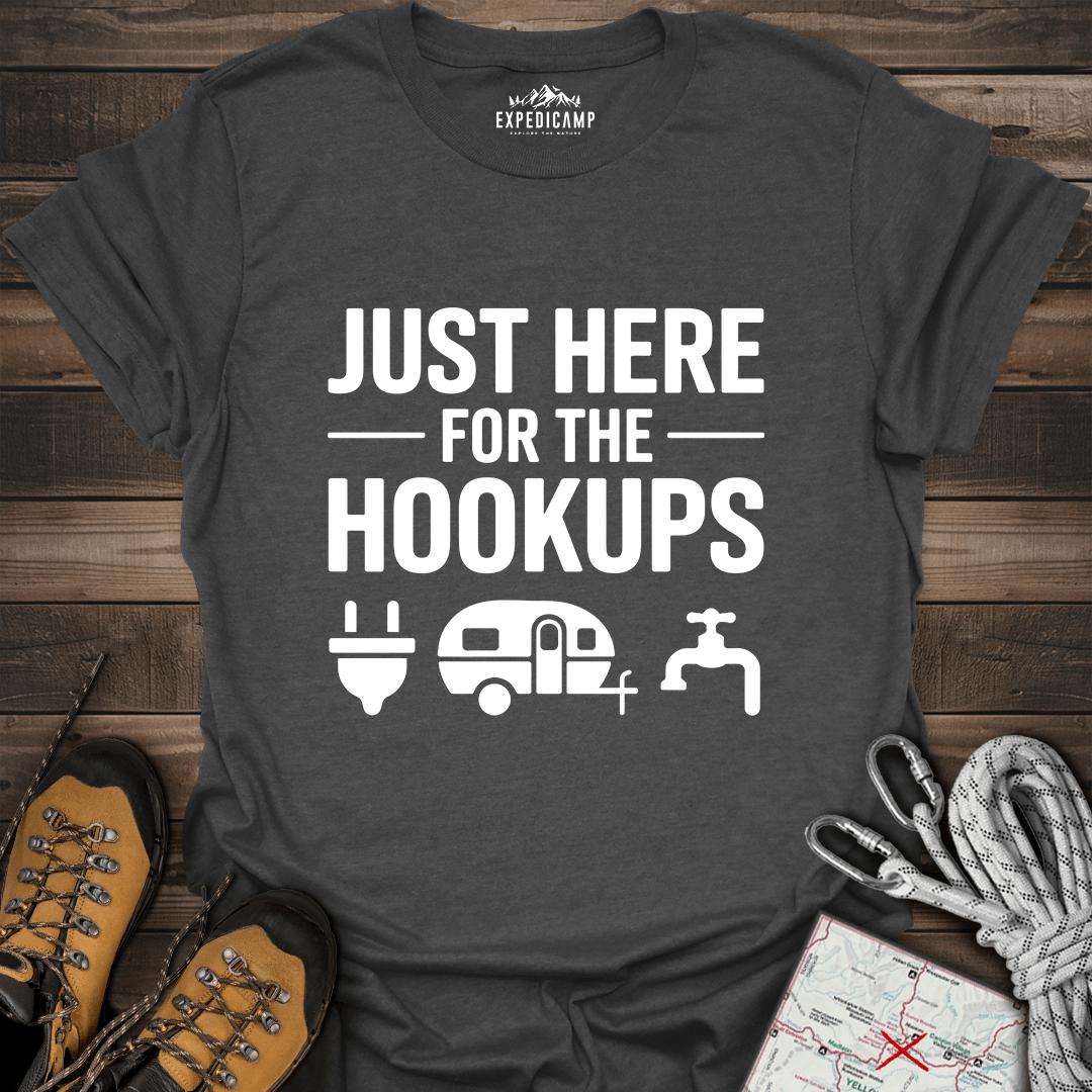 Just Here For The Hookups T-Shirt – Dark Heather – Outdoor apparel for travel, hiking, camping, and nature lovers – ExpediCamp