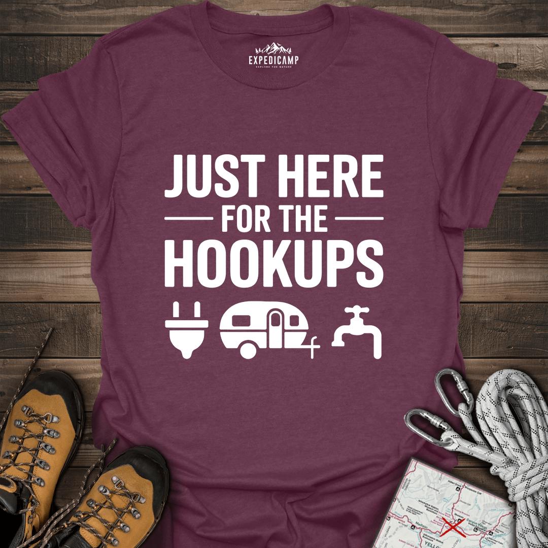 Just Here For The Hookups T-Shirt – Heather Maroon – Outdoor apparel for travel, hiking, camping, and nature lovers – ExpediCamp