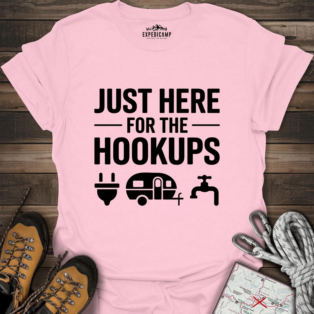 Just Here For The Hookups T-Shirt – Light Pink – Outdoor apparel for travel, hiking, camping, and nature lovers – ExpediCamp