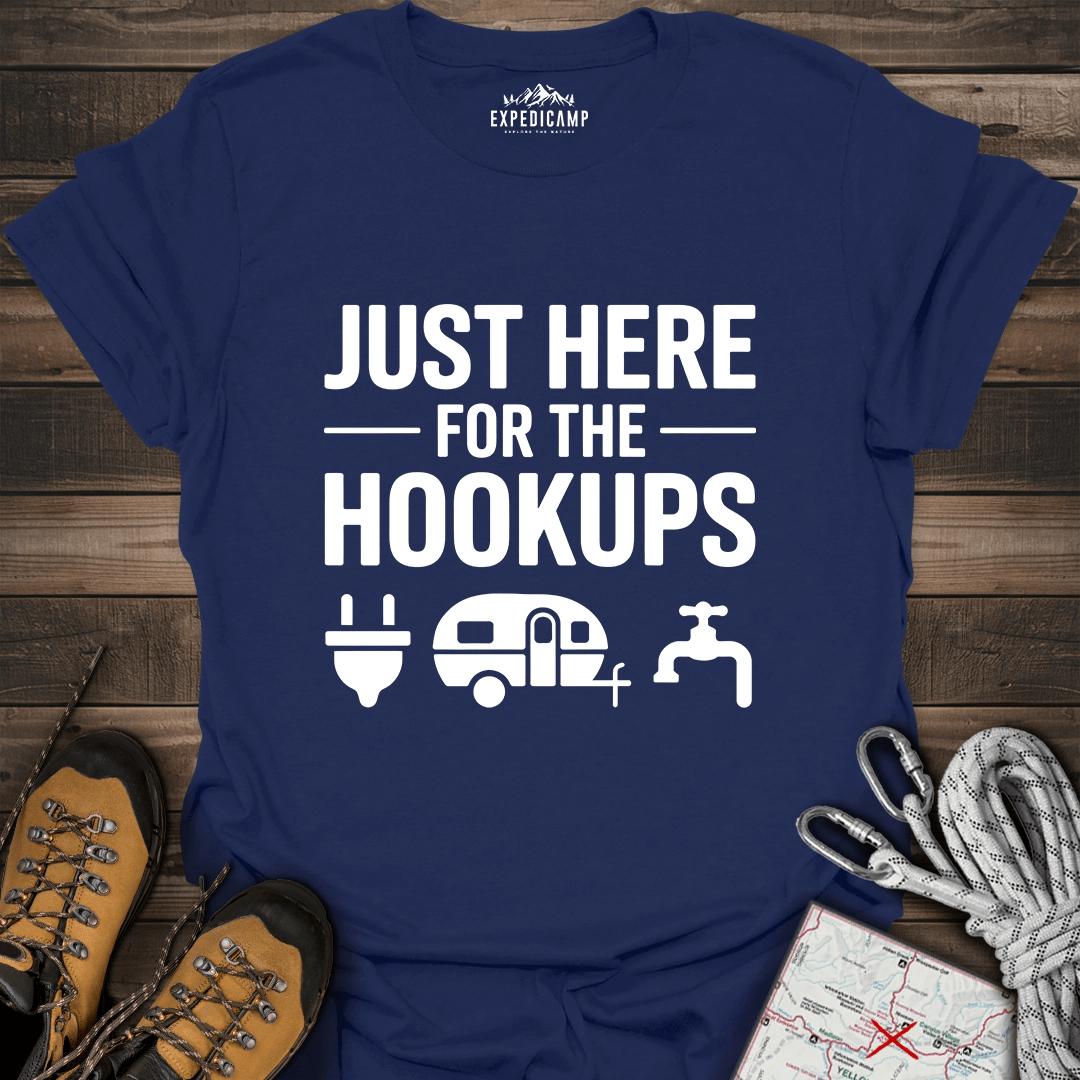 Just Here For The Hookups T-Shirt – Navy – Outdoor apparel for travel, hiking, camping, and nature lovers – ExpediCamp