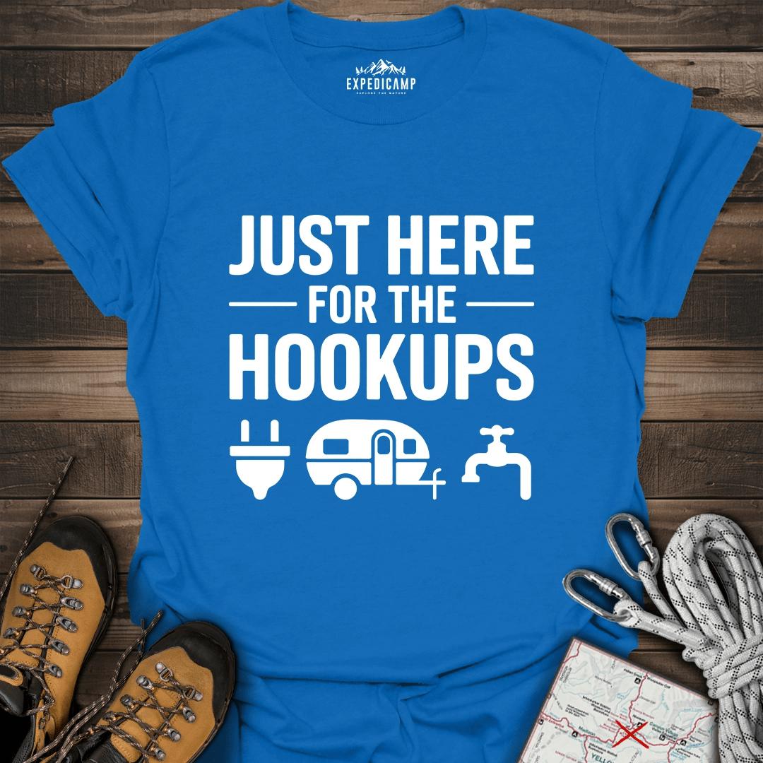 Just Here For The Hookups T-Shirt – Royal – Outdoor apparel for travel, hiking, camping, and nature lovers – ExpediCamp