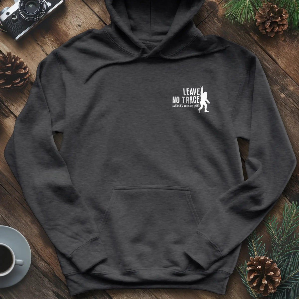 Leave No Trace Hoodie – Celebrate America's National Parks – Dark Heather – Outdoor apparel for travel, hiking, camping, and nature lovers – ExpediCamp