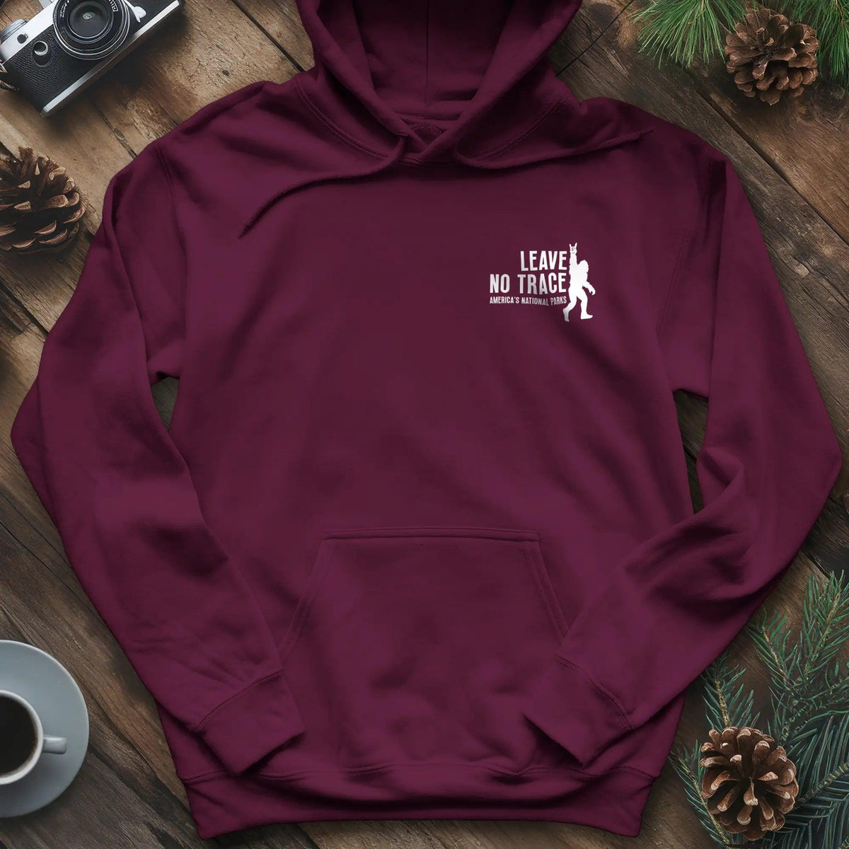 Leave No Trace Hoodie – Celebrate America's National Parks – Maroon – Outdoor apparel for travel, hiking, camping, and nature lovers – ExpediCamp