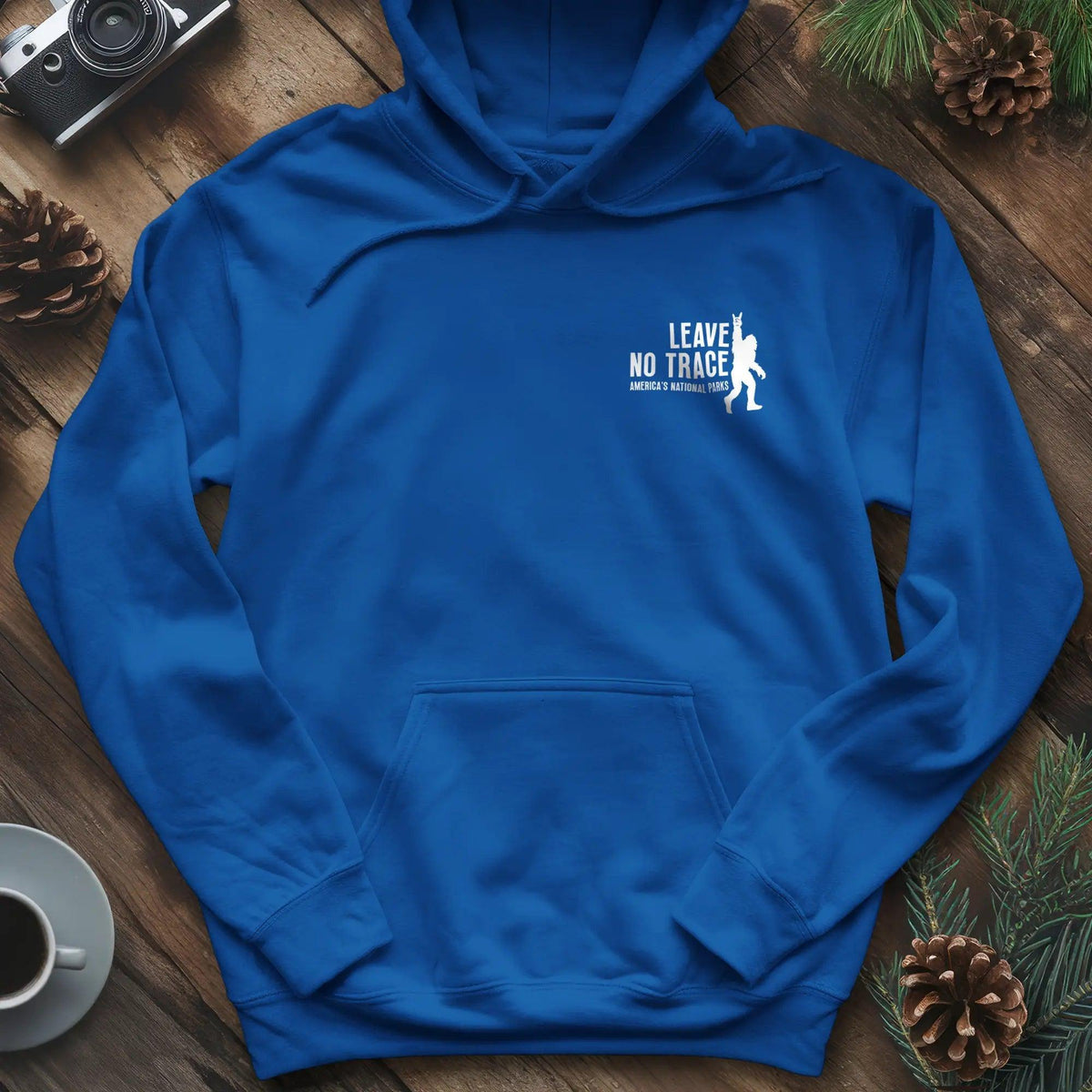 Leave No Trace Hoodie – Celebrate America's National Parks – Royal – Outdoor apparel for travel, hiking, camping, and nature lovers – ExpediCamp
