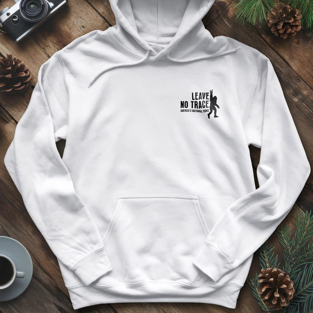 Leave No Trace Hoodie – Celebrate America's National Parks – White – Outdoor apparel for travel, hiking, camping, and nature lovers – ExpediCamp