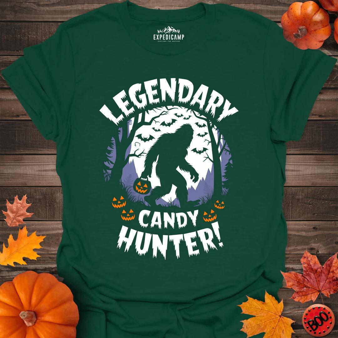 Legendary Candy Hunter Bigfoot T-Shirt – Forest Green – Outdoor apparel for travel, hiking, camping, and nature lovers – ExpediCamp