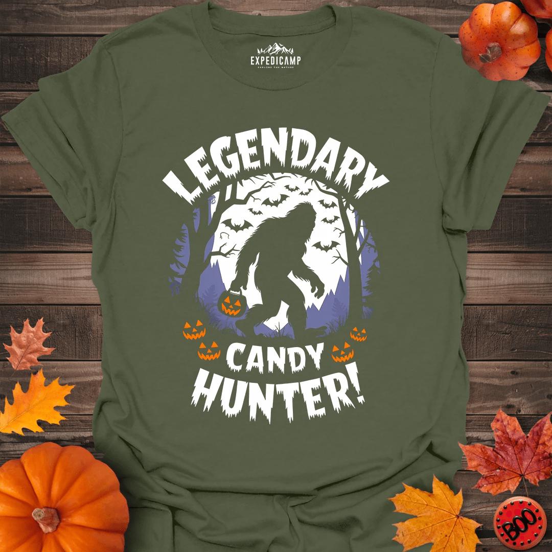 Legendary Candy Hunter Bigfoot T-Shirt – Military Green – Outdoor apparel for travel, hiking, camping, and nature lovers – ExpediCamp