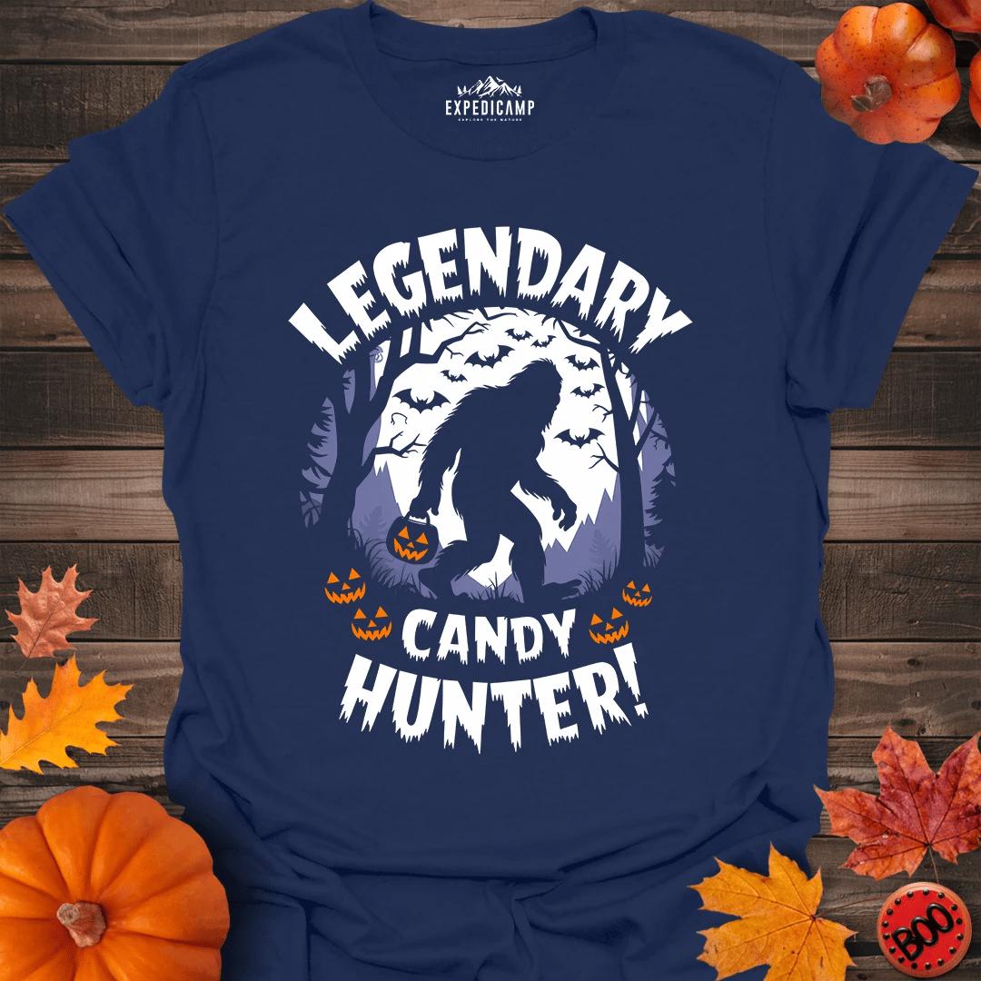 Legendary Candy Hunter Bigfoot T-Shirt – Navy – Outdoor apparel for travel, hiking, camping, and nature lovers – ExpediCamp