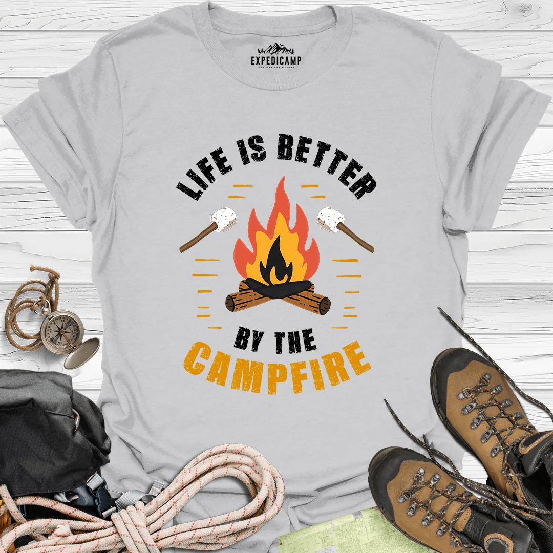 Life Is Better By The Campfire T-Shirt – Ice Grey – Outdoor apparel for travel, hiking, camping, and nature lovers – ExpediCamp