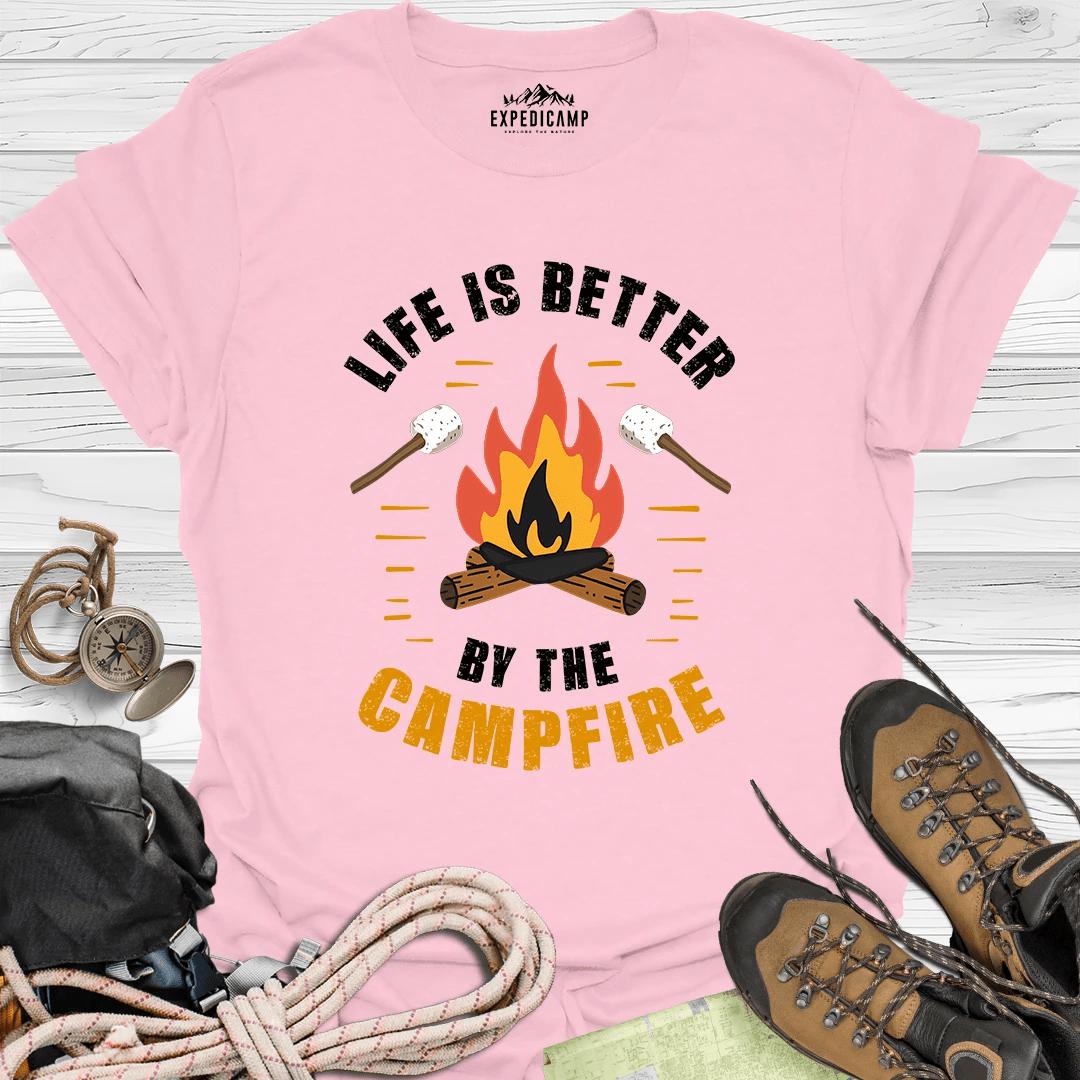 Life Is Better By The Campfire T-Shirt – Light Pink – Outdoor apparel for travel, hiking, camping, and nature lovers – ExpediCamp