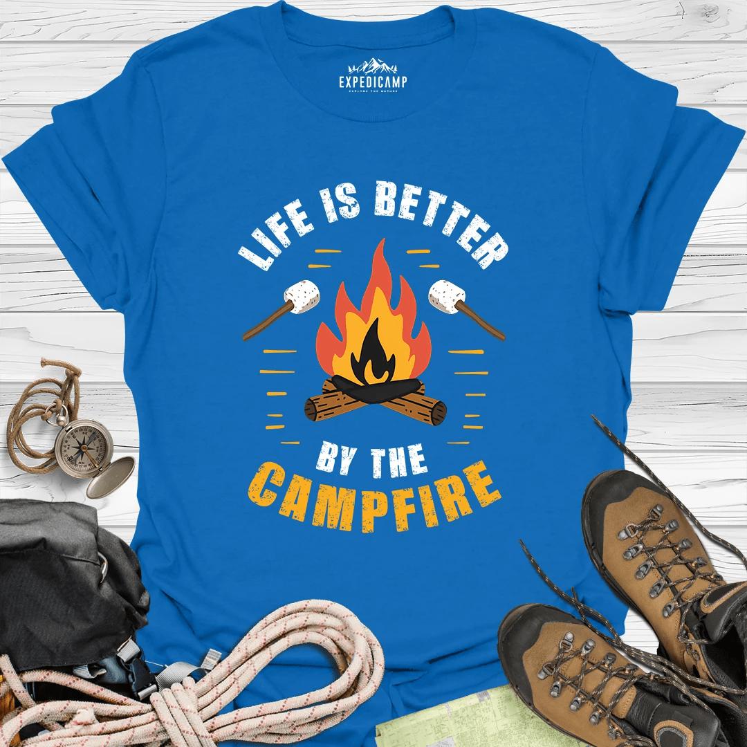 Life Is Better By The Campfire T-Shirt – Royal – Outdoor apparel for travel, hiking, camping, and nature lovers – ExpediCamp