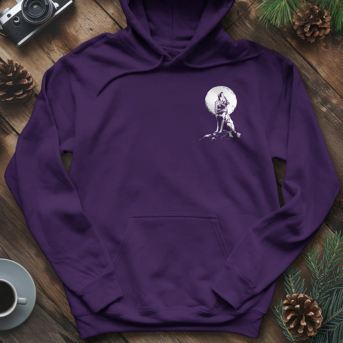 Lone Wolf Full Moon Hoodie – Purple – Outdoor apparel for travel, hiking, camping, and nature lovers – ExpediCamp