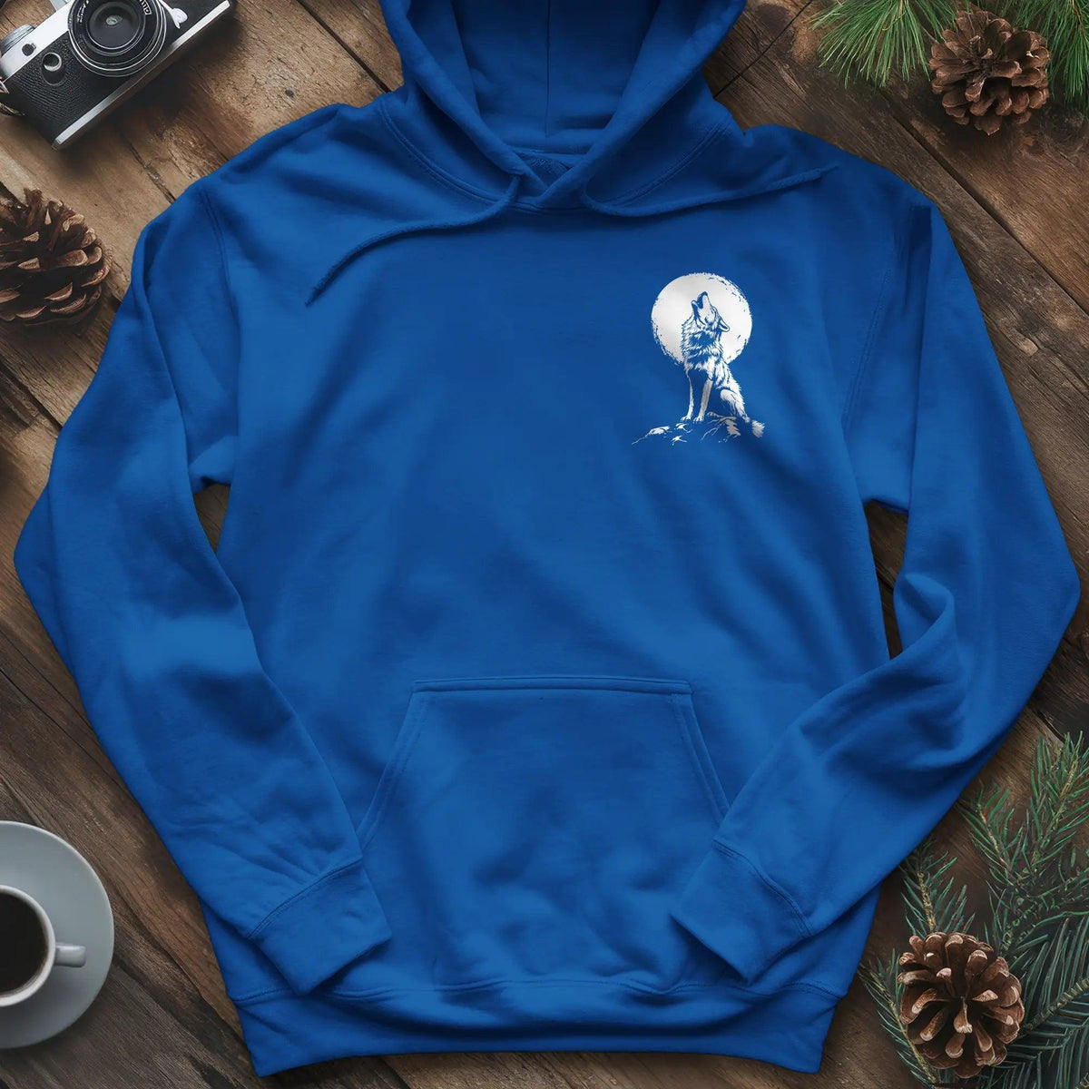Lone Wolf Full Moon Hoodie – Royal – Outdoor apparel for travel, hiking, camping, and nature lovers – ExpediCamp