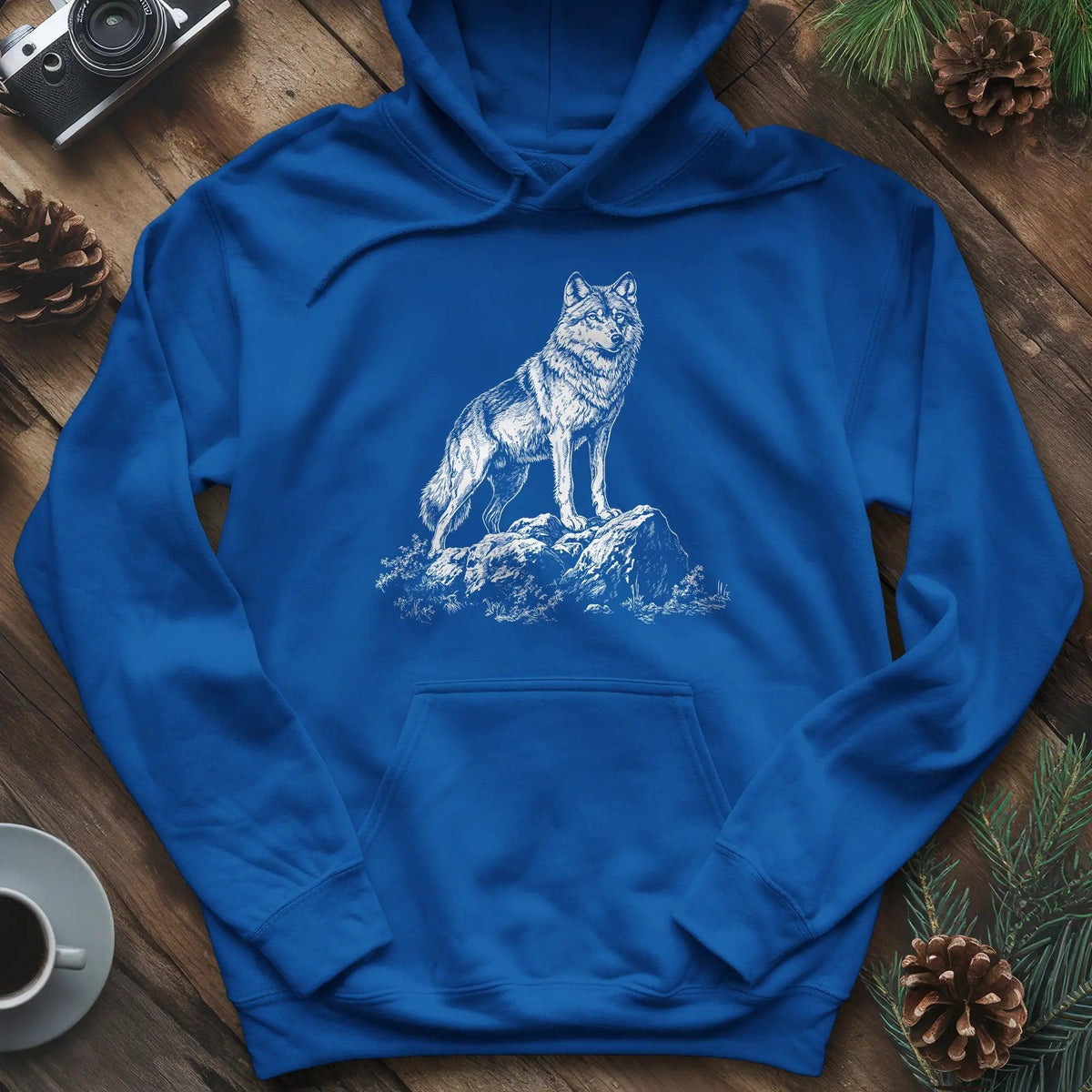 Lone Wolf Hoodie – Royal – Outdoor apparel for travel, hiking, camping, and nature lovers – ExpediCamp