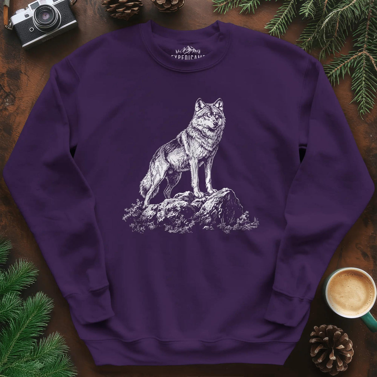 Lone Wolf Sweatshirt – Purple – Outdoor apparel for travel, hiking, camping, and nature lovers – ExpediCamp