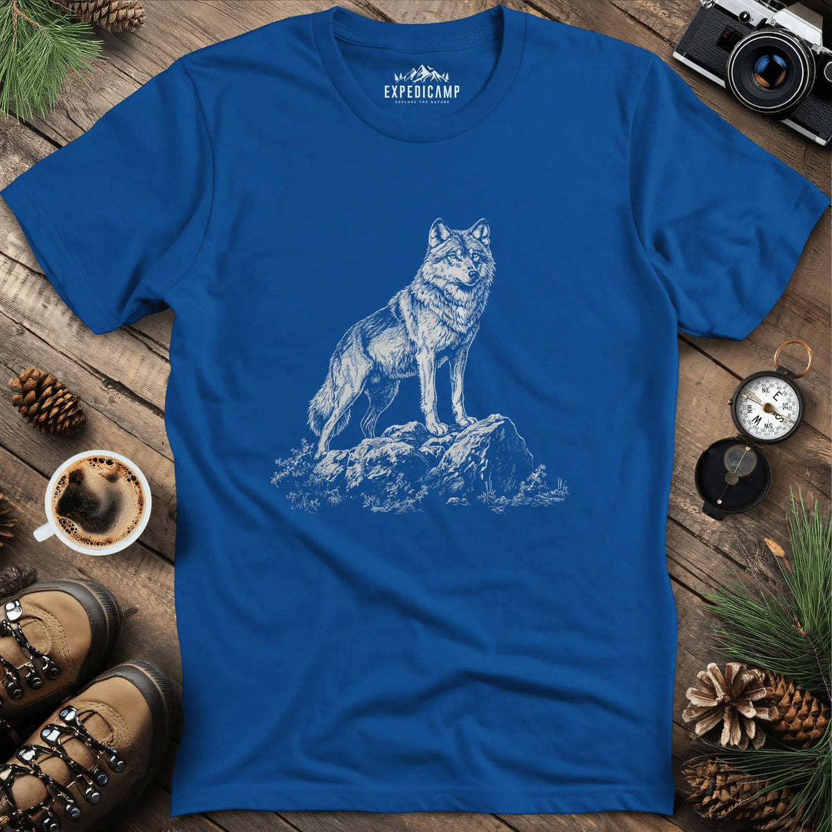 Lone Wolf T-Shirt – Royal – Outdoor apparel for travel, hiking, camping, and nature lovers – ExpediCamp